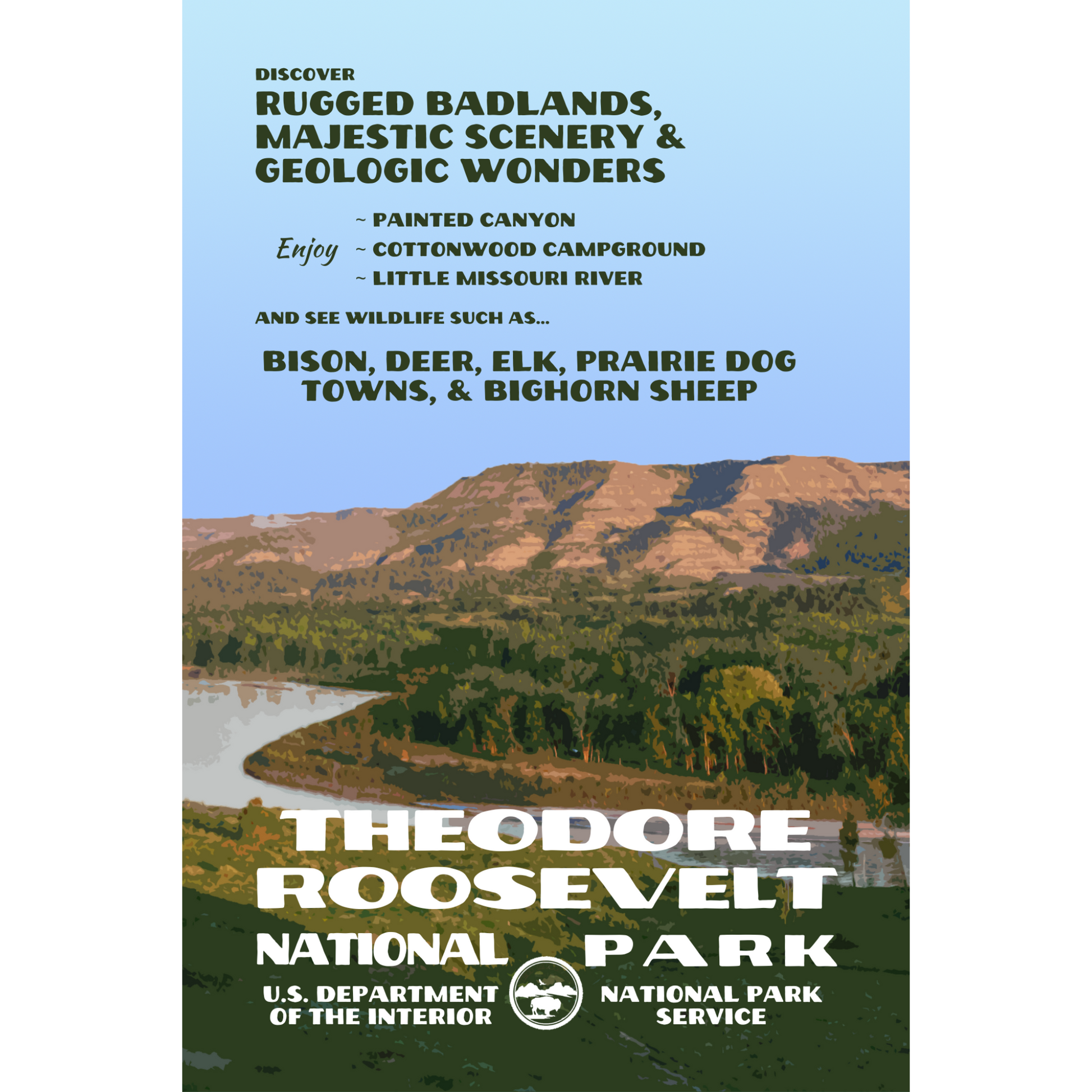 TRNP Little Missouri River Retro Postcard