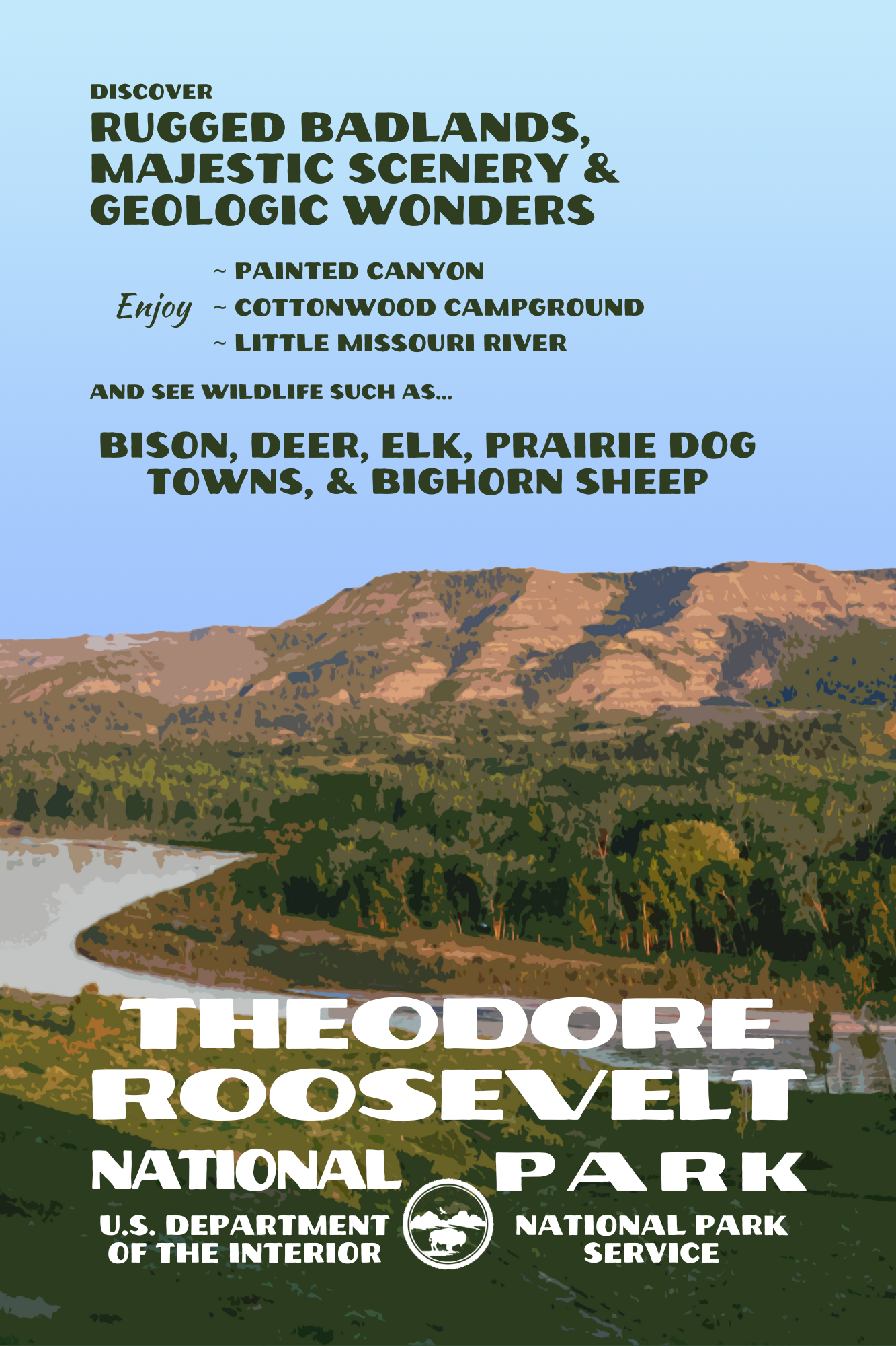 TRNP Little Missouri River Retro Postcard